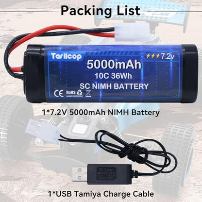 7.2V 5000mAh NIMH Battery Pack - 7.2 Volt RC Rechargeable Batteries with Tamiya Plug Connector for Remote Control Car Monster Trucks Buggy Truggy Boat Tank and Related Series