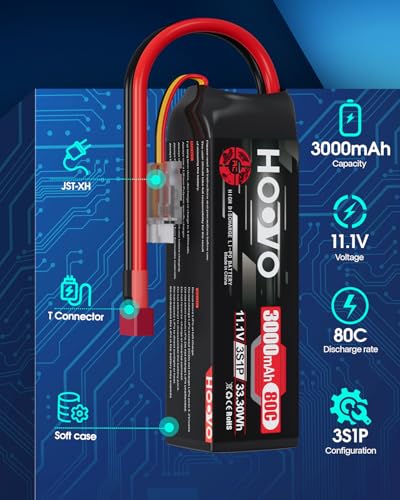 HOOVO 3S Lipo Battery, 11.1V 3000mAh 80C RC Battery Pack Softcase T Plug | 2Packs shorty lipo battery for RC Car Truck Buggy Crawler Airplane Boat RC Vehicle