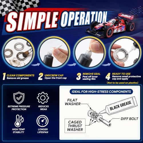 RC Grease High Pressure Black Grease, RC Gear Lubricant for Ball Diffs Thrust Races Metal Gears CVDs, High Load Remote Control Car Differential Lubricant for Electric Cars Trucks Parts, 3 Pack