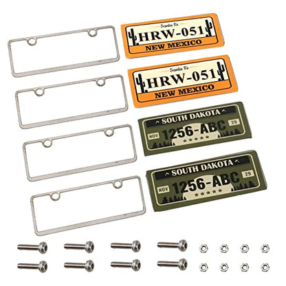 4PCS HIRCQOO Metal RC Car License Plate Kit Decorations Accessories Compatible with Traxxas TRX-4 Tamiya CC01 Axial SCX10 D90 1/10 RC Crawler Car (1256ABC+HRW051) - style: 1256ABC+HRW051