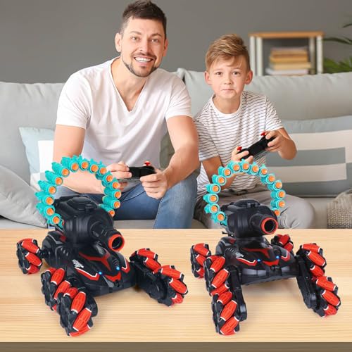 Rc Car Shoot SoftBullet,Fits for Nerf,Gesture Sensing Rc Tank that Shoots,6WD Remote Control Tank that Shoots Darts-Stunts Battle- Birthday Presents ForKids 5 6 7 8 9 10 11 12 Year Old（red）