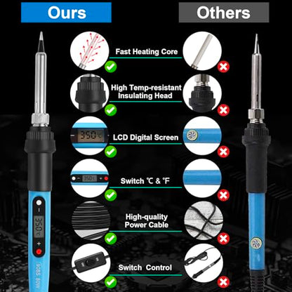 FEITA Electric Soldering Iron Kit with 80W LCD Digital Adjustable Temperature Soldering-iron, 5 Soldering Tips, Rosin Flux, Solder Wires & Stand, Electrical Soldering Kit for Electronics - color: 80w 9in1
