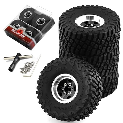 REDSPIDER 1.0 Beadlock Wheels and Tires（4pcs）， 1.0 Crawler Tires for 1：24 1:18 RC Scale Rock Crawler Car SCX24 FMS FCX24 TRX4M Axial AX24 90081 Gladiator Bronco C10 ﻿ (Black) - color: Black