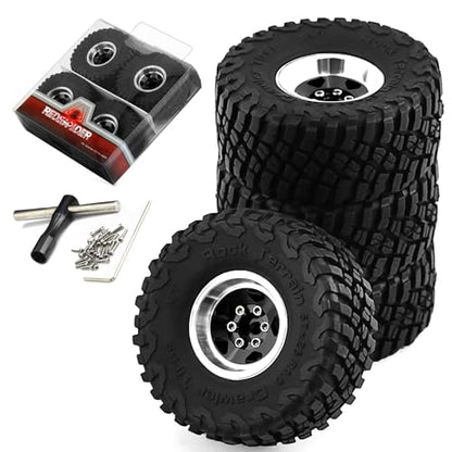 REDSPIDER 1.0 Beadlock Wheels and Tires（4pcs）， 1.0 Crawler Tires for 1：24 1:18 RC Scale Rock Crawler Car SCX24 FMS FCX24 TRX4M Axial AX24 90081 Gladiator Bronco C10 ﻿ (Black) - color: Black