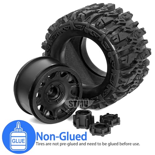 STMU 1/8 RC Truck Tires and 17mm Hex Wheels Rims Rubber Buggy Tyres for 1:8 Scale Off Road Truck Car Kaiju Tmaxx E-Revo 3.3 Arrma Kraton 6S Typhon 3S Traxxas Maxx HPI Redcat (2PC-RC Tires Wheel)