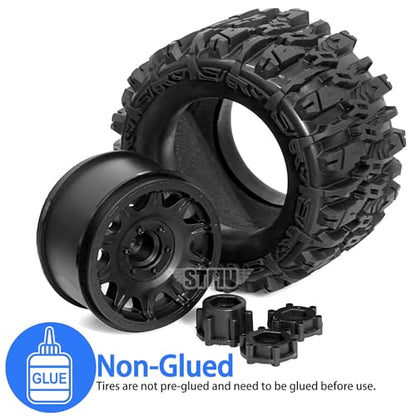 STMU 1/8 RC Truck Tires and 17mm Hex Wheels Rims Rubber Buggy Tyres for 1:8 Scale Off Road Truck Car Kaiju Tmaxx E-Revo 3.3 Arrma Kraton 6S Typhon 3S Traxxas Maxx HPI Redcat (2PC-RC Tires Wheel)