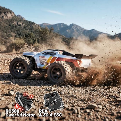 Remote Control Car 1:18 Scale 4WD Off-Road RC Truck, 36 KPH Fast RC Car with Dual 7.4V 1500mAh Batteries, Oil-Filled Shocks, Dual Body Shells, RC380,2.4GHz RTR for Outdoor Driving