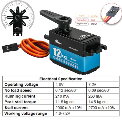 12KG Low Profile Servo High Torque RC Digital Servo 270° Waterproof Servo High Speed Full Metal for 1/8 1/10 RC Car DIY Robotic (TD-9412) - size: Full-metal 270°