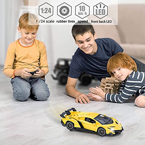 Remote Control Car Lamborghini Licensed 1:24 RC Car 2.4G,Yellow | Veneno Officially Licensed LED Lights Toy RC Cars Model Vehicle for Boys 6,7,8 Years Old - color: Yellow