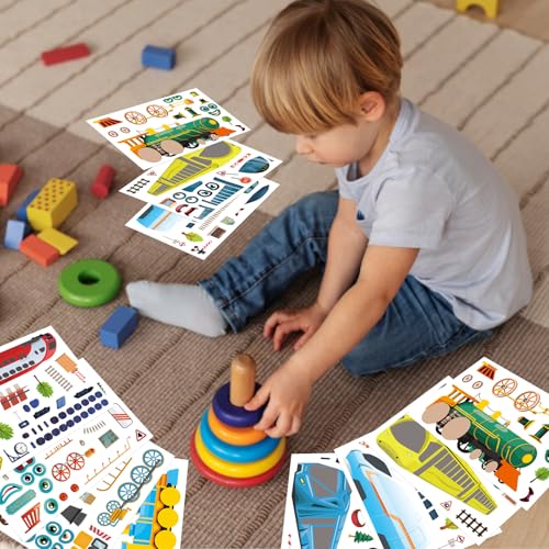 Make-a-face Sticker, Make Your Own Train Mix and Match Stickers | 24 Sheets Train Stickers DIY Crafts Party Supplies School Activity Reward Birthday Gifts for Kids - style: Train