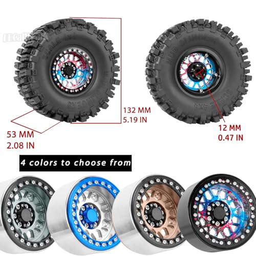 Aluminum 2.2 Wheel Tires for 1/10 SCX10 SCX10 II SCX10 III SCX10 Pro TRX4 TRX6 Gen7/8 D90 VS4-10 MST CFX RC Crawler Car,2.2 Beadlock Wheel Off Road Buggy Rally RC Truck Tires,Bronze - color: Bronze - (4pcs Tires)