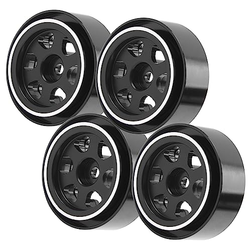 ShareGoo 4Pcs Metal 1.0 Beadlock Wheels Rims 7mm Hex Wheel Hubs 1.0" Wheels Compatible with 1/18 Traxxas TRX4M Axial SCX24 Gladiator Deadbolt Bronco 1/24 RC Crawler (Black) - color: Black