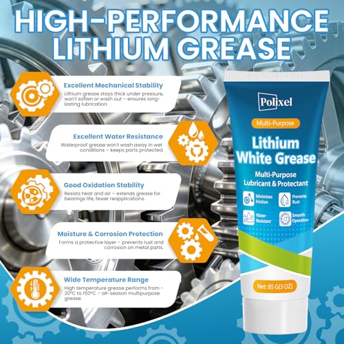 White Lithium Grease – Multi-Purpose Grease for Car Door, Hinges, Bearings, Gears, Sliding Track Auto Grasa De Litio, Rust & Waterproof Lubricant for Marine, Industrial & Household Use 3oz/85g