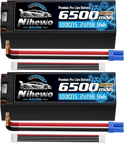 4S LiPo Battery HV 15.2V 6500mAh 100C Hardcase 5mm Banana&EC5 2Packs | 4S 6500mAh Large Hard-case Lithium Battery 5mm Banana + EC5 Plug, Compatible with 1/6 1/7 RC Car Truck Vehicle Buggy Boat