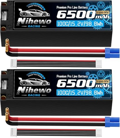 4S LiPo Battery HV 15.2V 6500mAh 100C Hardcase 5mm Banana&EC5 2Packs | 4S 6500mAh Large Hard-case Lithium Battery 5mm Banana + EC5 Plug, Compatible with 1/6 1/7 RC Car Truck Vehicle Buggy Boat