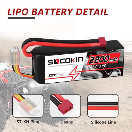 3S 2200mAh Lipo Battery 11.1V 50C Lipo Battery with T-Plug Connector Soft Case for RC Car Boat Truck
