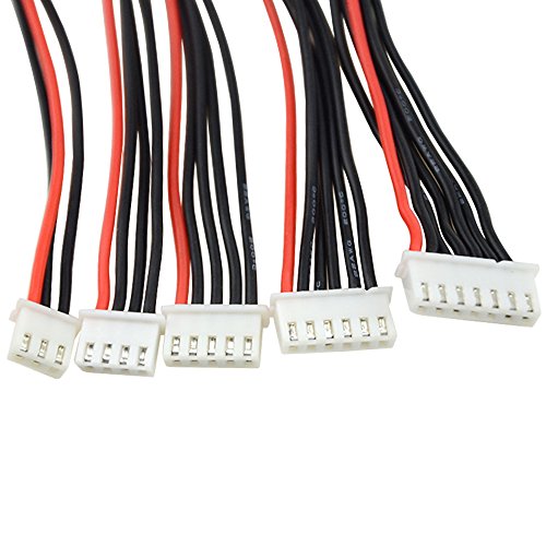 WMYCONGCONG 5 PCS JST-XH 2S 3S 4S 5S 6S Battery Balance Charger Extension Wire Cable for LiPo Battery Balance Charging 200mm, 22AWG