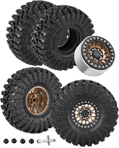 1.9" Beadlock Wheels and Tires 1.9 RC Tire Set for 1/10 SCX10 90046 TRX4 AX103007 TRX6 D90 Gen7 8 MST VS4-10 RC Crawler,1.9 Beadlock Rubber Tyre Alloy Wheel Rims &Ring,Brown w/Black