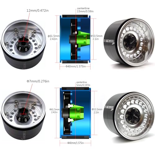 Adjustable 2 Offsets RC 2.2 Beadlock Wheels Rims Hub 1/10 Crawle Car Wheel Aluminum Upgrades for Remote Control SCX10 Capra Wraith/AMG 6x6RC Trx4 (4PC) (Silver) - color: Silver