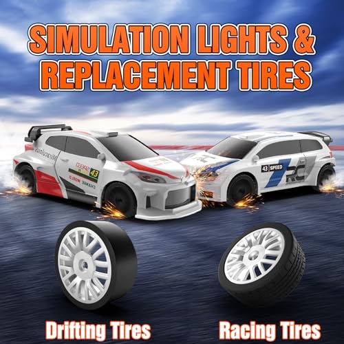 RC Drift car, 1/43 Mini Rc Drift car with Gyroscope, 2.4GHz Full Proportional Remote control Cars, 4WD High Speed Racing with Lights, Racing Tires, Model Cars Gift for Adults, Kids, Boys, Girls - color: White-lr