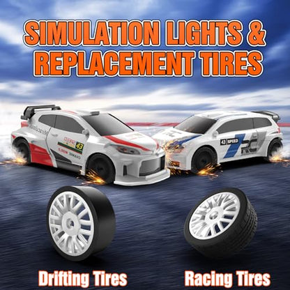 RC Drift car, 1/43 Mini Rc Drift car with Gyroscope, 2.4GHz Full Proportional Remote control Cars, 4WD High Speed Racing with Lights, Racing Tires, Model Cars Gift for Adults, Kids, Boys, Girls - color: White-lr