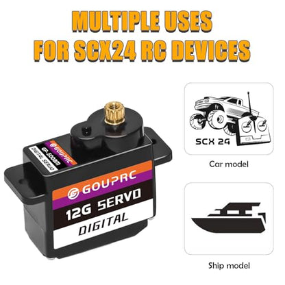 GOUPRC 12G RC Digital Micro Servo of Metal Steel Gear with Servo Mount Bracket & 25T Servo Horn for SCX24 Servo RC Car Upgrade Parts - color: Purple