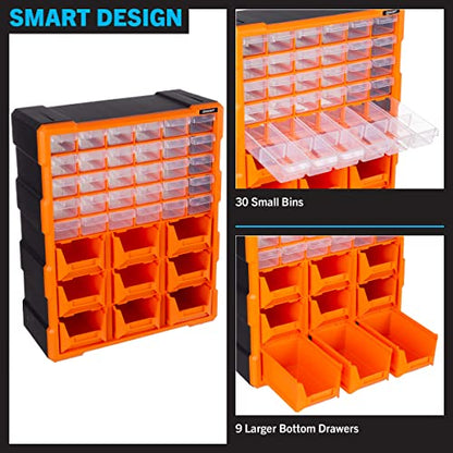 Stalwart Plastic Storage Drawers - 39-Drawer Screw Organizer, Black - size: 39-Drawer Screw Organizer