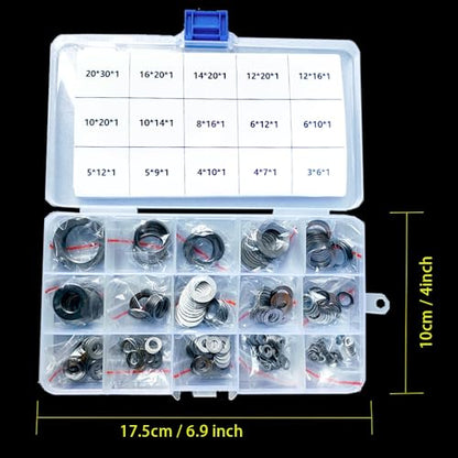 320pcs Flat Washer Assortment Kit, 15 Different Sizes Shim Washers M3~M20, Thick = 1mm, 304 Stainless Steel Thin Gasket for Bolt Screws(Thick 1mm Kit) - size: Thick 1mm Kit