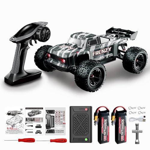 1:12 4WD RC Monster Truck Brushless Motor, 70+km/h High Speed, Double 3S Li-Po Battery with Balance Charger, Waterproof All-Terrain Hobby Grade Remote Control Car for Adults - style: Stealth Black