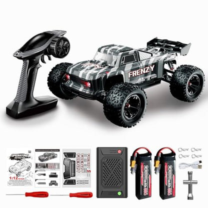 1:12 4WD RC Monster Truck Brushless Motor, 70+km/h High Speed, Double 3S Li-Po Battery with Balance Charger, Waterproof All-Terrain Hobby Grade Remote Control Car for Adults - style: Stealth Black