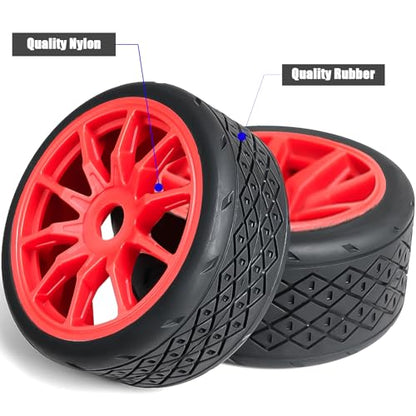 1/7 1/8 On Road Tire Set On Road Tire Tyre 17mm Wheel Rims for Arrma 1/7 Infraction Felony FS Racing Model GT RC Car Upgrade On Road Tyre 4Pcs One Set - color: L-red, size: 2Pcs Big 2Pcs Small
