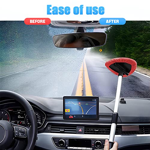 Windshield Cleaning Tool, Car Window Cleaner with Extendable Long Handle and 4 Washable Reusable Microfiber Pads, Auto Interior Exterior Glass Wiper Cleaning Kit Universal for Office and Home (Red) - color: Red