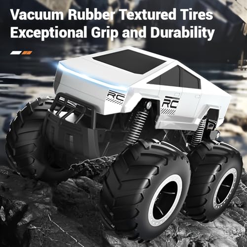 Amphibious Remote Control Truck Toy, 1:16 4WD 2.4GHz Waterproof RC Monster Car Off Road All-Terrain with Headlights and Rechargeable Battery Gifts for Kids Adults Age 6+