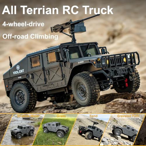 1/16 RC Truck, 4WD Military Off-Road RC Hummer with Winch & Machine Gun | C8835 Gray - color: C8835-gray