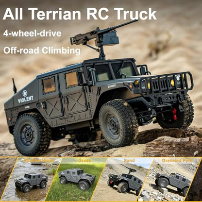 1/16 RC Truck, 4WD Military Off-Road RC Hummer with Winch & Machine Gun | C8835 Gray - color: C8835-gray
