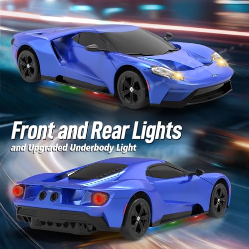 YONCHER RC Drift Car, Remote Control Car for Kids Ford GT Officially Licensed, 1:24 20KM/H 4WD RC Cars with Lights, Fast Racing Toy Car for Boys Girls, Blue - color: Gt Blue