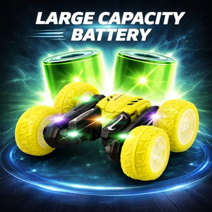 Remote Control Car for Kids, 360° Rotating Stunt Car, Double-Sided Driving, 2.4GHz RC Car, Rechargeable All-Terrain Toy, LED Glowing Wheels with Projection, for Boys & Girls Ages 4-8 - color: Yellow