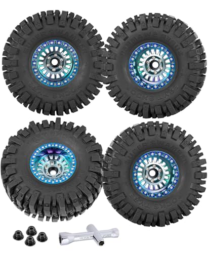Rc 1.9 Inch Wheel Rims & Tires Wheels for 1/10 RC Crawler Car SCX10 SCX10 II SCX10 III 90046 TRX6 TRX4 D90 VS4-10 Gen8 MST CFX,Aluminum RC 1.9 Beadlock Tires Wheel,Titanium - color: Titanium (1.9 Tires Wheels)