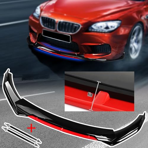 Front Bumper Lip Chin Splitter Spoiler Compatible with 69"-73" Width Car + Rocker Panels Guard Side Extension Splitter Side Skirts Body Kit Rear Bumper Lip Diffuser (Black with Red) - color: 69"-73" Black with Red