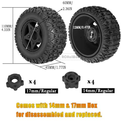 RC 12mm/14mm Hex Wheels & Tires for 1/10 RC Scale Truck,RC Truck Tires for 1/10 Slash 2WD 4×4 Senton Axia1 L0SI Red cat Rc 4wd,4PCS,Black - color: Black(4pack)