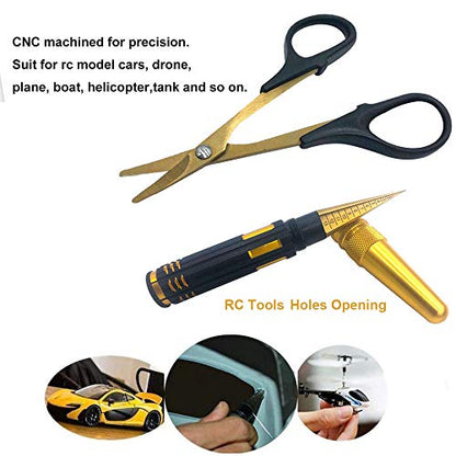 Body Reamer 0-14mm Hole Puncher w/Sleeve & Curved Scissors Set for RC Car Bodyshell Hobby Tools