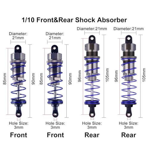 RC Car Parts Compatible with Axial for HPI for Hobao for HSP 1/10 RC for Buggy Crawler Parts Shock Absorber 92mm Front 105mm Rear Oil Damper Absorber(Front) - size: Front
