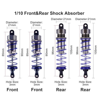 RC Car Parts Compatible with Axial for HPI for Hobao for HSP 1/10 RC for Buggy Crawler Parts Shock Absorber 92mm Front 105mm Rear Oil Damper Absorber(Rear) - size: Rear