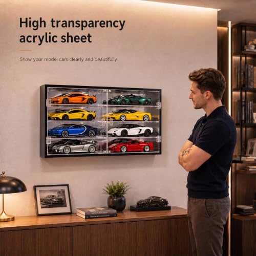 Juexica 1: 24 Clear Acrylic Toy Car Display Case 18 Grids Toy Race Car Display Show Box Diecast Case Wall Mounted Vehicles Shelf for Storage, Christmas Mini Model Figure Lover Gifts - size: 18 Grids