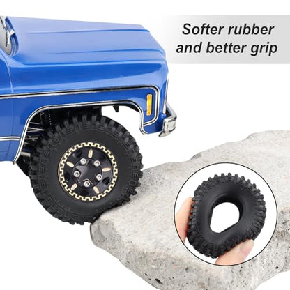Hobbypark Brass 1.0 Beadlock Wheels and Tires for TRX4M Upgrades Axial SCX24 1/24 RC Crawler Replacement Parts, Set of 4 (Type A) - style: Type A