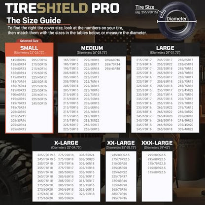 TIRESHIELD PRO Tire Covers Set of 4 - Heavy Duty All-Weather UV-Resistant Wheel Covers w/StormLock-System - Year-Round Protection for Your RV, Camper, Truck, Car & Trailer Tires w/ 23-25.75" Diameter - size: Small - Fits Tire Diameters 23-25.75", style: T