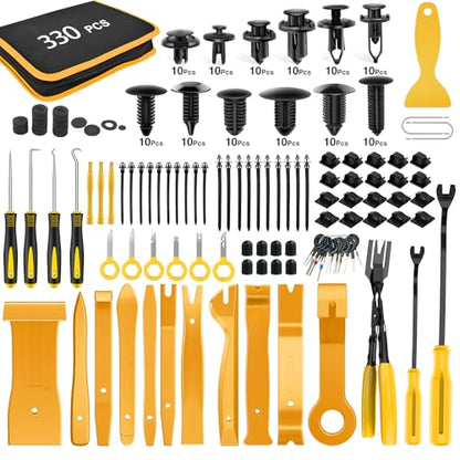GOOACC 330Pcs Trim Removal Tool Auto Push Pin Bumper Retainer Clip Set | Fastener Terminal Remover Tool Adhesive Cable Clips Kit Car Panel Radio Removal Auto Clip Pliers Yellow - color: Yellow