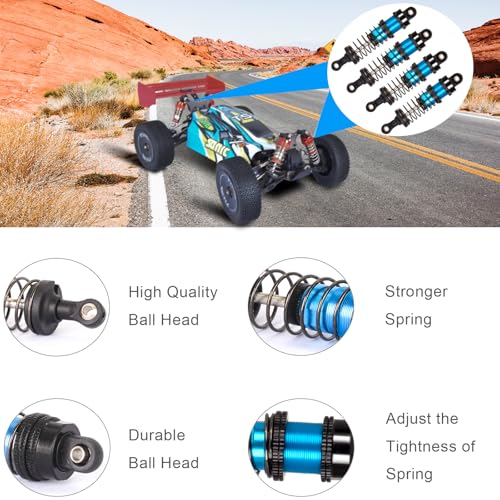 Oiled 4Pcs 66mm Aluminum Oil Shock Set for 1/12 1/14 1/16 RC Cars - Front/Rear Upgrade Compatible with WLtoys 144001, 124019, MJX 16208, HBX - color: Bz-black-blue-75mm