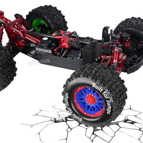 17mm Hex 1/7 1/8 1/10 RC Wheels and Tires for 1/10 Revo/Summit/T-Maxx/E-Revo,1/8 Kraton/Outcast/Fireteam/Notorious 6S,Sledge,1/7 Fireteam 6S,etc RC Monster Truck,(4Pcs) Red Blue - color: Red Blue - (Rc Truck Tires)