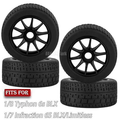 RC Highway Tires Wheel for 1/8 Typhon 6s BLX,1/7 Infraction 6S BLX/Limitless,RC Drift Off Road Buggy Rally Truck Wheels and Tires,4PCS RC High Speed Wheel Highway Rubber Tires,Black - color: Black - (4pcs High Speed Wheel)